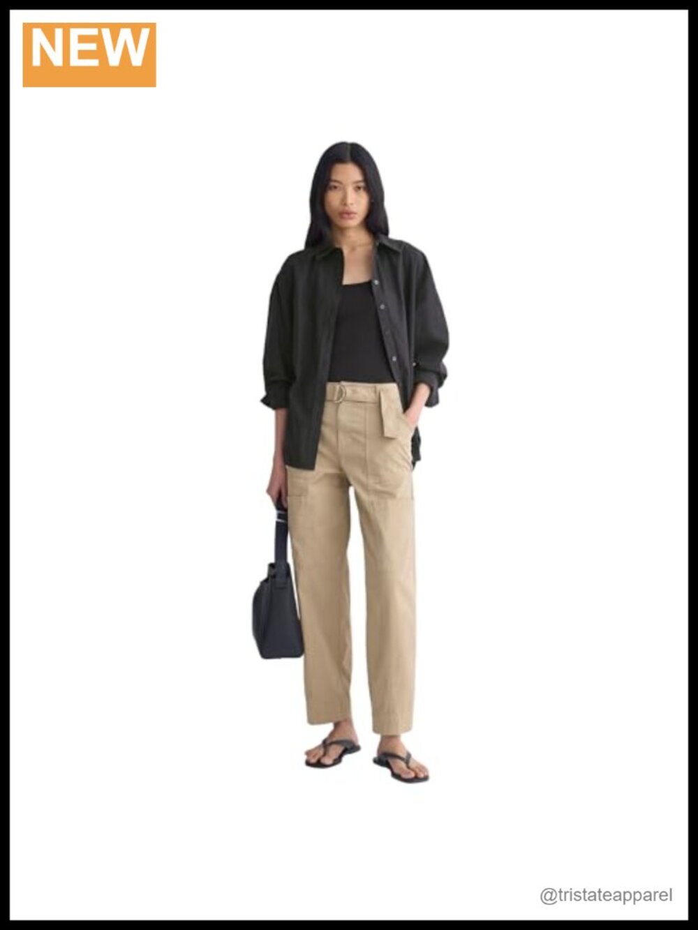 High-Rise Straight-Leg Cargo Pants Organic Cotton Stretch Trousers